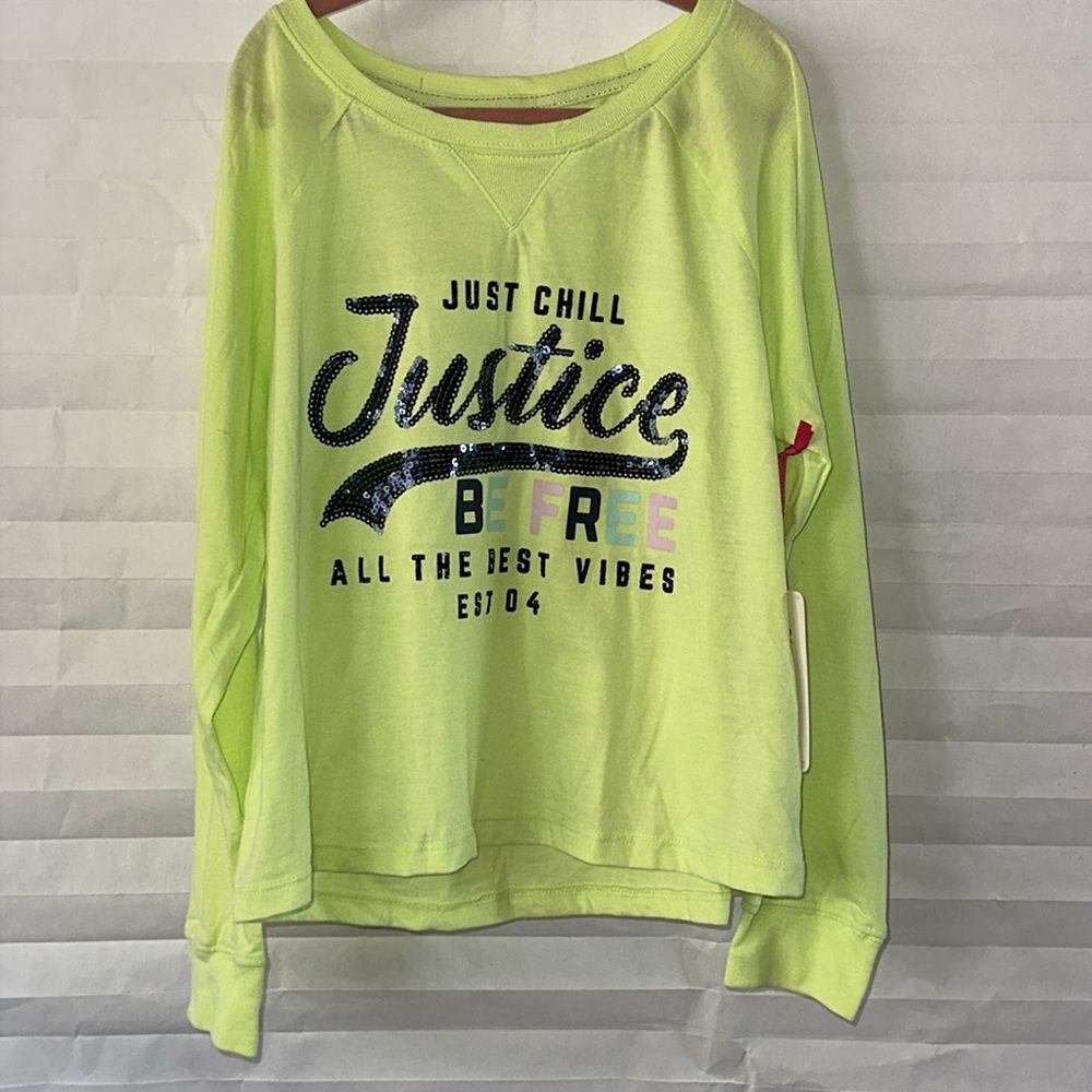 Justice Neon Yellow Long Sleeve Top Girls Size Medium Bright Lightweight Tee